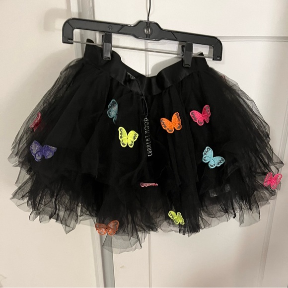 NWT - Current Mood FLUTTERING BLISS Tulle Mini Skirt W Butterflies - Black - L - Picture 2 of 7